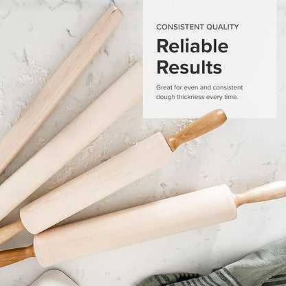 Frieling Maple Rolling Pin with Handles - 2.4-in x 12-in Barrel, Natural Wood - Baking Essentials, Pastry Roller & Pizza Dough Roller