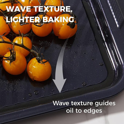 HONGBAKE 9-Piece Baking Pans Set with Wave Texture, 0.8mm Thick Bakeware Sets Non Stick, Includes Stackable Cookie Sheets for Oven Cooking, Cake Pan, Muffin Pan, Loaf Pan, Roasting Pan, Rack, Blue