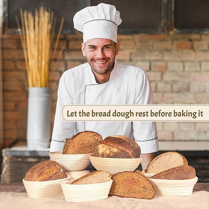 Sourdough Bread Baking Supplies Starter Kit, Banneton Proofing Basket Round 9" Set of 2, Perfect Basket Gift Set