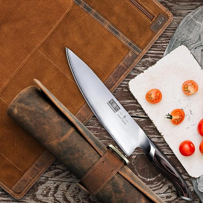 ELIZO Leather Knife Roll Bag Professional Chef Knife Case, Durable Knife Sheath Holder, Cooks & Culinary Tools Carrying Storage, Portable Knife Wrap - 4 Slots (Saddle)