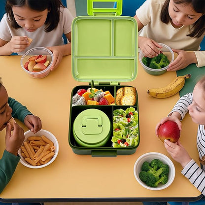 PIQUEBAR Bento Box for Kids with 8oz Soup Thermo Leak-Proof Lunch Box Food Containers with Snack Sauce Container for Kid Toddler Girls Boys to School, Forest Dinosaur