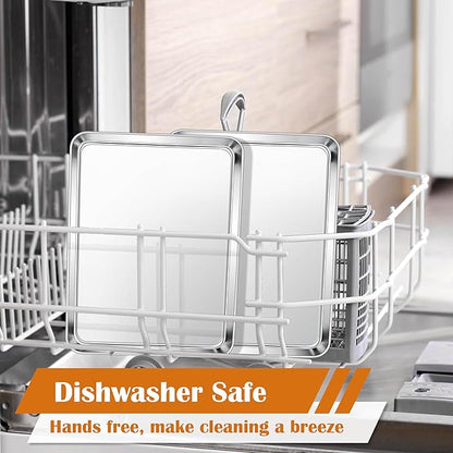 E-far Toaster Oven Tray, 10.5”x8.3” Stainless Steel Small Baking Cookie Sheet, Compact Non-toxic Metal Baking Pan for Cake, Healthy & Rust Free, Mirror Finish & Dishwasher Safe, 1 Pack