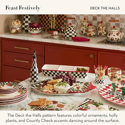 MACKENZIE-CHILDS Enamel Canister, Kitchen Storage Container with Lid, Small, Deck The Halls