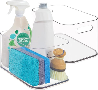 STORi Bliss 10" x 6" Open Clear Pantry Organizer Bin, Set of 2, Plastic Containers with Handle for Kitchen, Fridge, Cabinet, Closet, Bathrom, Undersink Storage Made in USA