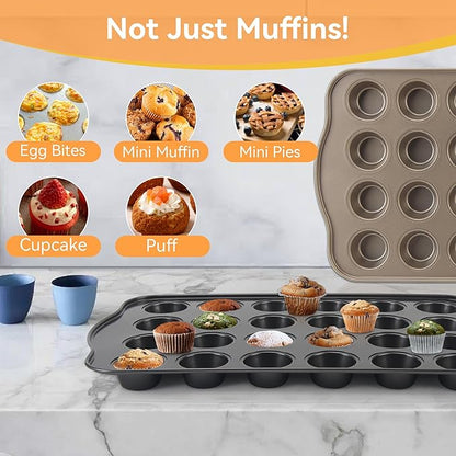 Cupcake Pan Nonstick 2 Pack (Gold, Mini 24 cup)