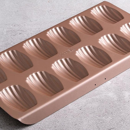 HAPPIELS Non Toxic Nonstick Madeleine Pan 12 Well Set of 2 (24 wells) | Non Stick Nontoxic Madeleines Pans for baking | Madeleine Cake Cookie Mold | Madeleine tray for oven | French tin 12