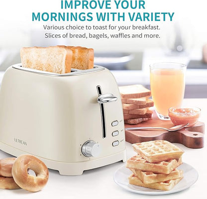 Ultrean Toaster 2 Slice with Extra-Wide Slot for Toasting Bagels, Breads, Waffles & More, Stainless Steel Material with Removable Crumb Tray, 6 Browning Settings