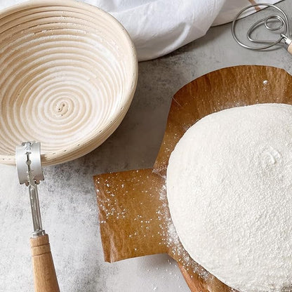 Banneton Bread Proofing Basket Banneton Basket Set Sourdough Proofing Basket Round Proofing Bowls Handmade Rattan Baskets and Liners (Oval & Round Baking Set)