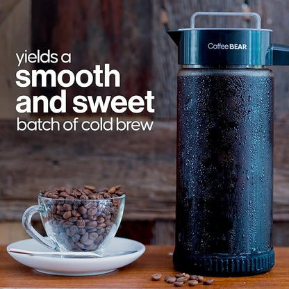 COFFEE BEAR – Cold Brew Coffee Maker and Iced Tea Brewer, Large 1.3L (44oz) Borosilicate Glass Pitcher with Reusable Mesh Filter, Easy to Clean, Dishwasher Safe