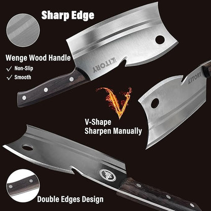 Kitory 7" Meat Cleaver, Chinese Chefs Knife with Wenge wood Handle, Butcher Knife Bone Cutter, Multi-Purpose Dual Edges Heavy Duty Kitchen Chopper, 2025 Kitchen Gadget Gift
