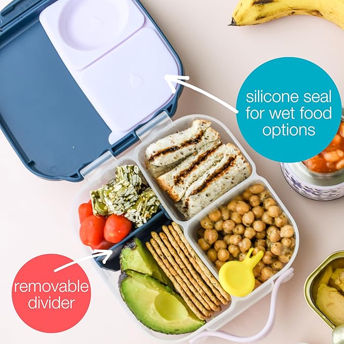 b.box Mini Lunch Box, Bento Box for Kids, Snack Container with 2 Leak Proof Compartments, Reusable Snack Containers with Lids, Kids Lunch Boxes Ages 3+, BPA Free, 4 1/4 Cup Capacity (Ocean Breeze)
