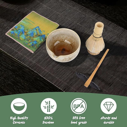 Matcha Whisk Set, 7Pcs Matcha Set Kit include Matcha Bowl, Matcha Whisk and Holder, Bamboo Scoop, Scoop Rest, Sifter and Tea Towel, Matcha Whisk and Bowl Set for Matcha Lovers and Beginers