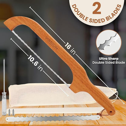 Bread Bow Knife For Homemade Bread Slicer for Homemade Bread 16" Sourdough Bread Dough Tools Knife For Slicing Bagel Wooden Sandwich Cutter Handle Saw manual bread Razor Left Right Hand