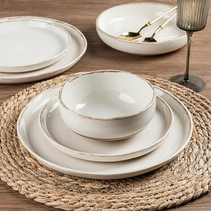 AmorArc 18 Pieces Ceramic Dinnerware Sets for 6, Handpainted Stoneware Plates and Bowls Set with Rustic Terracotta Underside, Scratch Resistant Dishes Set, Dishwasher & Microwave Safe