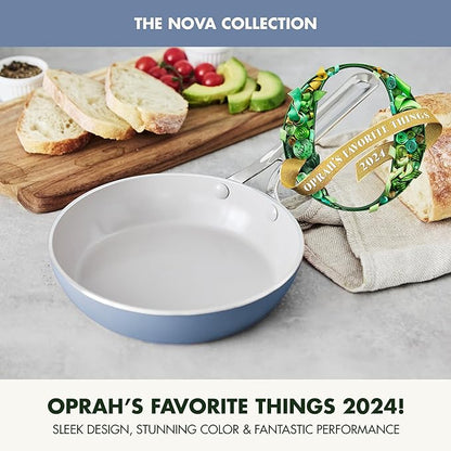 GreenPan Nova 8" Frying Pan Skillet, Oprah’s Favorite Things 2024, Ceramic Nonstick Cookware, PFAS Free, Toxin-Free, Induction Suitable, Dishwasher & Oven Safe, Durable, Easy Clean, Ocean Blue