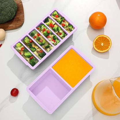 2-Pack Silicone Freezer Trays with Lid, 2 Large 2-Cup(500ml) & 6 Small 1/2-Cup(125ml) Soup Freezer Container Molds, Ice Cube Tray For Meal Prep & Freezing Soup, Stews, Sauces, Oven & Dishwasher-Safe
