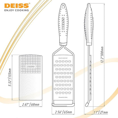 Deiss PRO Coarse Grater & Hand Held Cheese Grater - Sharp Stainless Steel Blades, Non-Slip Handle, Small Cheese Grater for Kitchen, Shredder, Dishwasher Safe