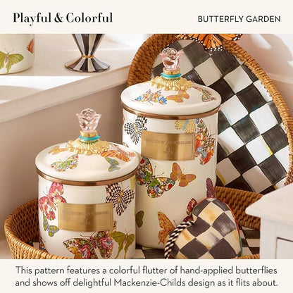 MACKENZIE-CHILDS Butterfly Garden Enamel Canister, Pretty Kitchen Storage Container with Lid, Medium