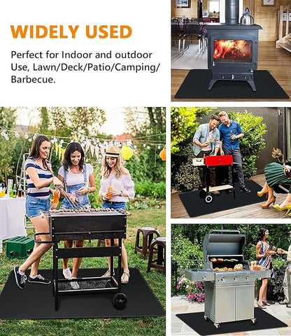 Fireproof Grill Mat for Blackstone, Outdoor Under Grill Mats for Deck Protector, 48 x 30 inch Heat Resistance BBQ Pad, Protects Floors Decks Patios from Sparks Embers Hot Oil, Gloss Black