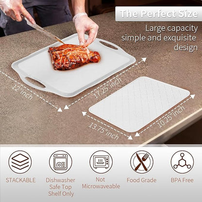 LEHAHA 17.25" x 12" Serving Trays Set of 2 White, Dinner Tray, Light Weight Easy to Clean Sturdy Stackable Melamine Serving Platter with Handle, Fruit, Snacks, and Desserts Trays.Mats Included
