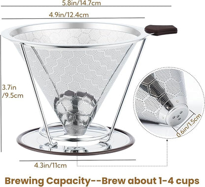 Pour Over Coffee Filter, CHDEXU Stainless Steel Coffee Dripper with Stand, Paperless Reusable Filter with Removable Cup