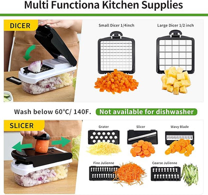 18-in-1 Vegetable Chopper Mandoline Slicer for Kitchen, Food Chopper with Container, Veggie Cutter, Onion Mincer Tomato Dicer, Fruit Slicer Spiralizer, Cheese Grater, Kitchen Gadgets House Essentials