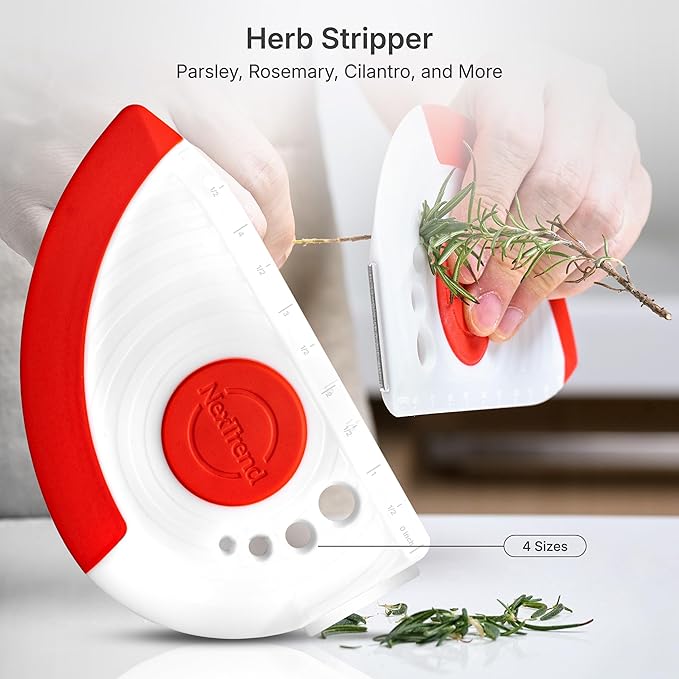 Nextrend BakerScraper – 5-in-1 Flexible Bowl Scraper, Bench Scraper and Dough Scraper with Stainless Steel Edge, Ruler & Herb Stripper – BPA Free, Dishwasher Safe - Red