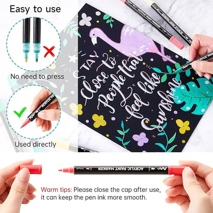 Shuttle Art 60 Colors Dual Tip Acrylic Paint Markers, Brush Tip and Fine Tip Acrylic Paint Pens for Rock Painting, Ceramic, Wood, Canvas, Plastic, Glass, Stone, Calligraphy, Card Making, DIY Crafts