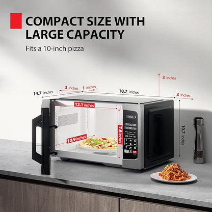 TOSHIBA ML-EM09PA(SS) Small Microwave Oven with 6 Auto Menus, Mute Function & Child Lock, LED Lighting, Perfect for Apartments & Dorms, 0.9 Cu Ft, 10.6 Inch Removable Turntable, 900W, Stainless Steel