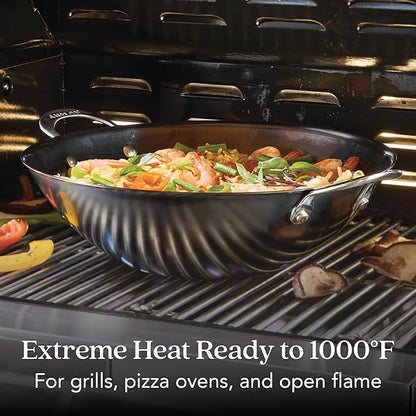 Anolon Everlast N2 Carbon Steel Wok/Stir-Fry Pan, Compatible with All Cooktops, Metal Utensil Safe, 14 Inch - Black