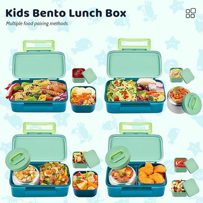 Lunch Box for Kids With 8oz Soup Thermo, Leak-proof Lunch Container with 2 Compartments, Thermo Food Jar Food Containers for Back to School Girls Boys (Green)