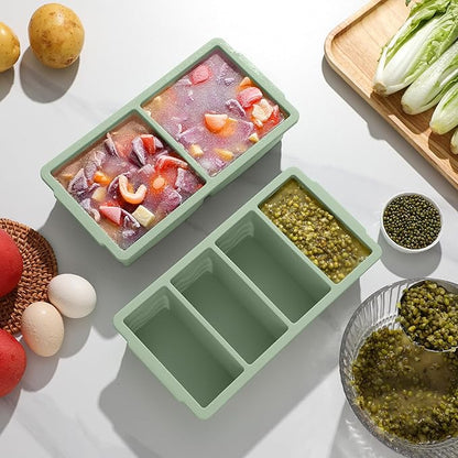 Silicone Freezer Molds for Soup with Lid, 1-Cup & 2-Cup Large Ice Cube Trays Food Storage Containers for Meal Prep, Freeze 250mL/125mL Portions – 2 Pack