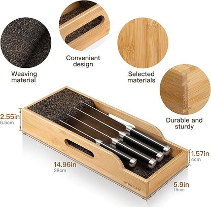 Bamboo Knife Drawer Organizer Insert Dock, Kitchen Steak Knives Organizer Storage for Any Chef