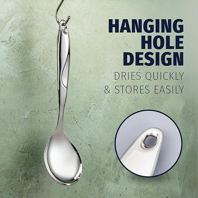 Zulay Kitchen Stainless Steel Serving Spoon - 11.5” Large Cooking & Serving Spoon with Ergonomic Handle - Durable, Rust-Resistant & Dishwasher Safe Kitchen Utensil for Cooking and Buffets