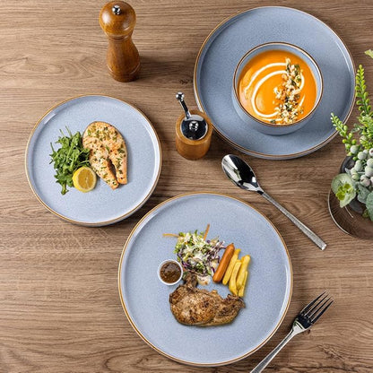 GBHOME Ceramic Dinnerware Sets for 4, 12 Pieces Stoneware Plates and Bowls Sets, Reactive Glaze Dishes -Scratch Resistant, Dishwasher&Microwave Safe-Brunnera Blue