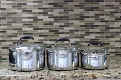 AVACRAFT Tri-Ply Stainless Steel Saucepan with Glass Strainer Lid, Two Side Spouts, Multipurpose Sauce Pan with Lid, Sauce Pot, Cooking Pot (Tri-Ply Full Body, 3.5 Quart)