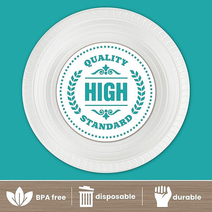 PLASTICPRO Round Plastic Plates Microwaveable, Disposable, White, Dinnerware (400, 10" Inch Plates)