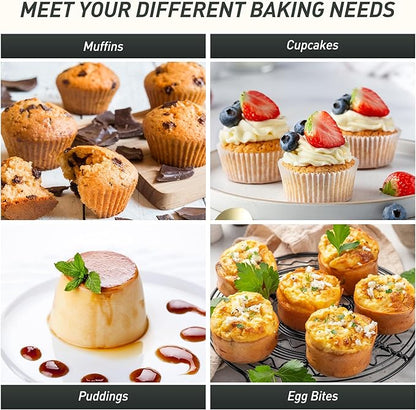 2 Packs 12 Cups Silicone Muffin Pan for Baking with Metal Reinforced Frame Regular Size Cupcake Pan Tray Chocolate Egg Pizza Bites Oven Top Cookie Molds Muffin Tin Tart Pans Sheet Set Bakeware Liner