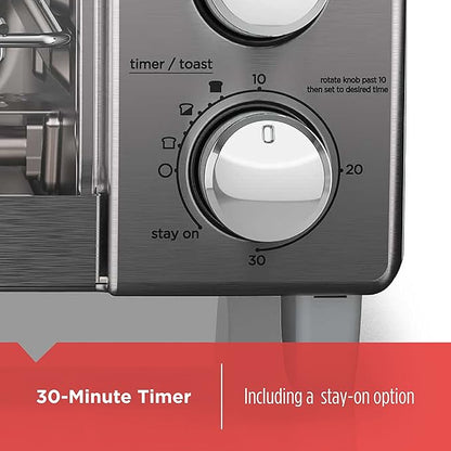 BLACK+DECKER 4-Slice Toaster Oven, TO1745SSG-1A, Even Toast, 4 Cooking Functions Bake, Broil, Toast and Keep Warm, Removable Crumb Tray, Timer