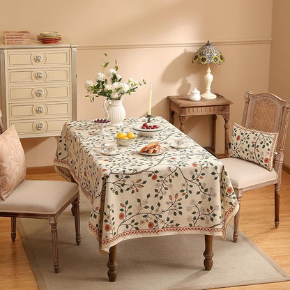 ISAENNE Designer Floral Small Rectangle Tablecloth,French Linen Light Beige Indoor Table Cloth,Fall Wrinkle Resistant Decor Tablecloths for Dining Thanksgiving Kitchen,55"*71"-Flora A