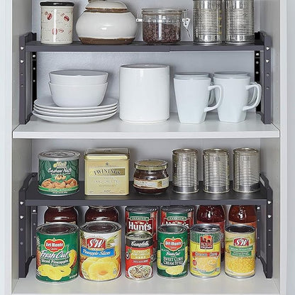 Expandable Shelf for Cabinet Organizer Adjustable Stackable Spice Rack at Kitchen and Bathroom more, Counter Countertop Cupboard Organization Pantry Storage(MEDIUM/2PACKS/BLACK)