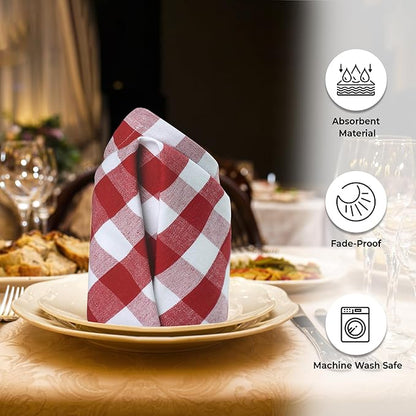 Urban Villa Cloth Dinner Napkins Set of 12 100% Cotton Red White Checks Highly Absorbent Washable Reusable Durable Ideal for Home Farmhouse Party Wedding Everyday Use