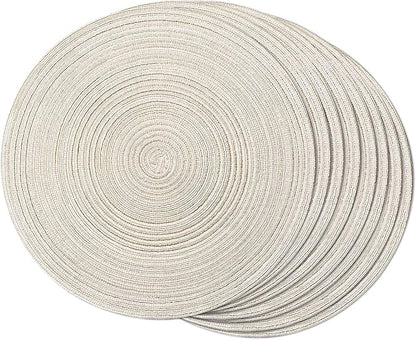 FunWheat Round Braided Placemats Set of 8 Place mats for Dining Tables Woven Heat Resistant Table Mats 15 inch (E Beige, 8pcs)