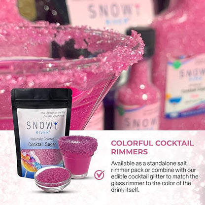 Snowy River Pink, Cocktail & Margarita Sugar Rimmer - Vibrant Color Glass Rimming Sugar with Medium Crystal Texture - 4oz