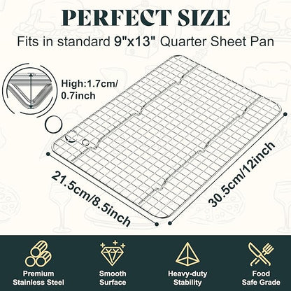 Cooling Racks for Cooking and Baking - 8.5"x12" Oven Safe Premium Stainless Steel Heavy Duty Baking Rack Tight-Wire, Fits Quarter Sheet Pan for Roasting & Grilling & Cooking - Set of 2