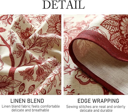 ISAENNE Designer French Linen Square Tablecloth,Red Floral Washable Indoor Table Cloth,Durable Home Decor Tablecloths for Dining Thanksgiving Kitchen Tea Party Christmas,67"*67"-Ruyi A