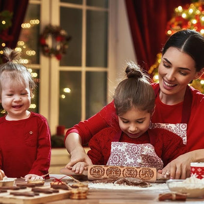 17" Premium Wooden Rolling Pins for Baking with Nativity Embossed Designs | 3mm Deep Springerle Cookie Molds | Christmas Rolling Pin & Baking Gifts for Women | Includes 3-in-1 Cleaning Brush