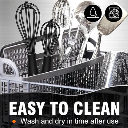 Walfos Whisk 5+7in/12cm+17cm Mini Whisk,Silicone Whisks Non Scratch Heat Resistant (480°F). Nice for stirring individual eggs and mixing small amounts of powder and sauce.Dishwasher Safe.Black