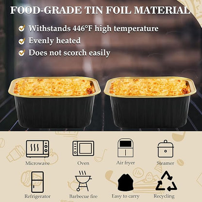 Mini Cake Pans With Lids, BAKINGPAK 30PCS 5OZ Square Mini Aluminum Pans Disposable Aluminum Foil Cupcake Cups Individual Cake Pans with Lids for Children Party Wedding Party,Black Gold