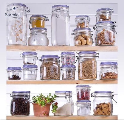Bormioli Rocco Fido Collection, 2 Pack, 33¾ Oz. Food Storage Glass Jars, Airtight Rubber Seal & Glass Lid, With Stainless Wire Clamp, Made In Italy.